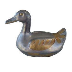 PENCO VINTAGE PEWTER and BRASS DUCK‎ TRINKET BOX MCM  RETRO 4x5 inches